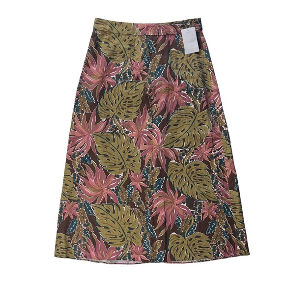 Madewell Dresses & Skirts - Madewell Boho Midi Skirt Tropical Leaf Print Linen Blend Brown Green Size 0